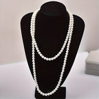 Long Double-Strand Faux Pearl Necklace with Elegant Drape