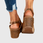 Wedge Sandals with Buckle Strap and Cushioned Footbed