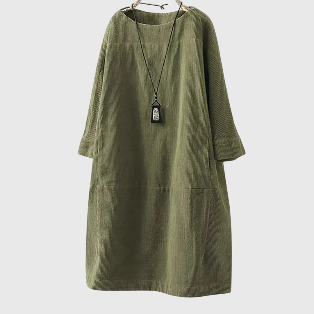 Corduroy Midi Dress with Relaxed Silhouette