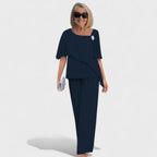 Checked Two Piece Set with Elasticated Wide Leg Trousers