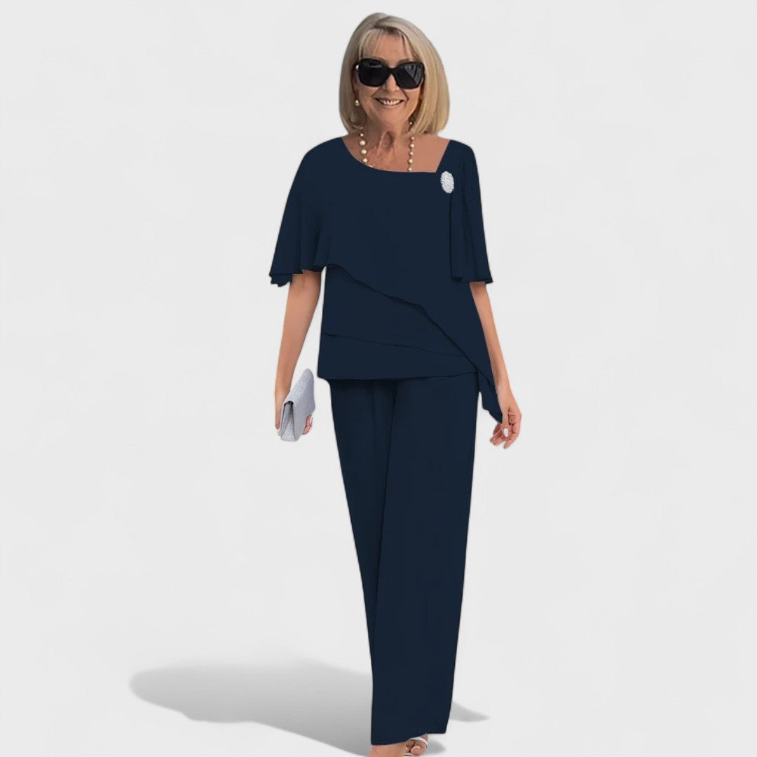 Checked Two Piece Set with Elasticated Wide Leg Trousers