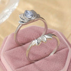 Retro Teardrop Zirconia Lotus Flower Ring in Silver Colour