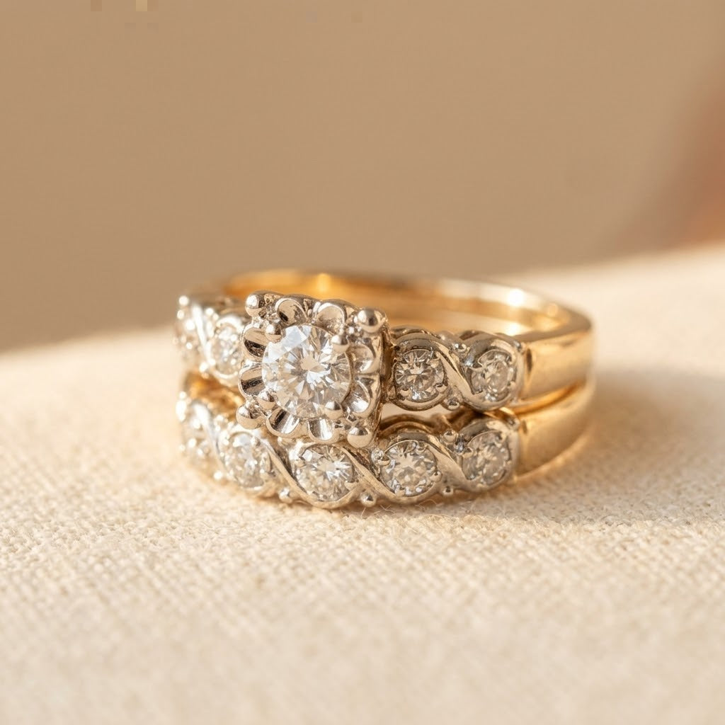 Crystal Cluster Ring with Pavé Bands in Gold Colour