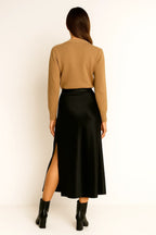 Satin Skirt with Elastic Waistband and Fluid Drape