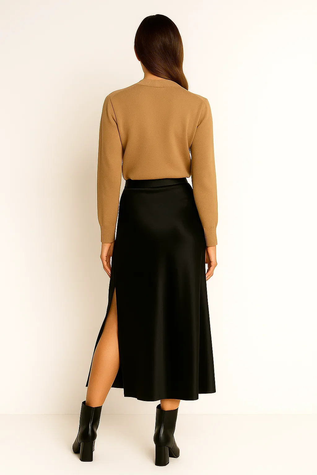 Satin Skirt with Elastic Waistband and Fluid Drape