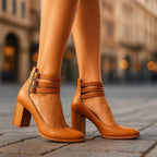 Block Heel Shoes with Triple Buckle Straps