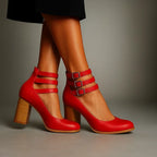Block Heel Shoes with Triple Buckle Straps
