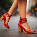 Block Heel Shoes with Triple Buckle Straps
