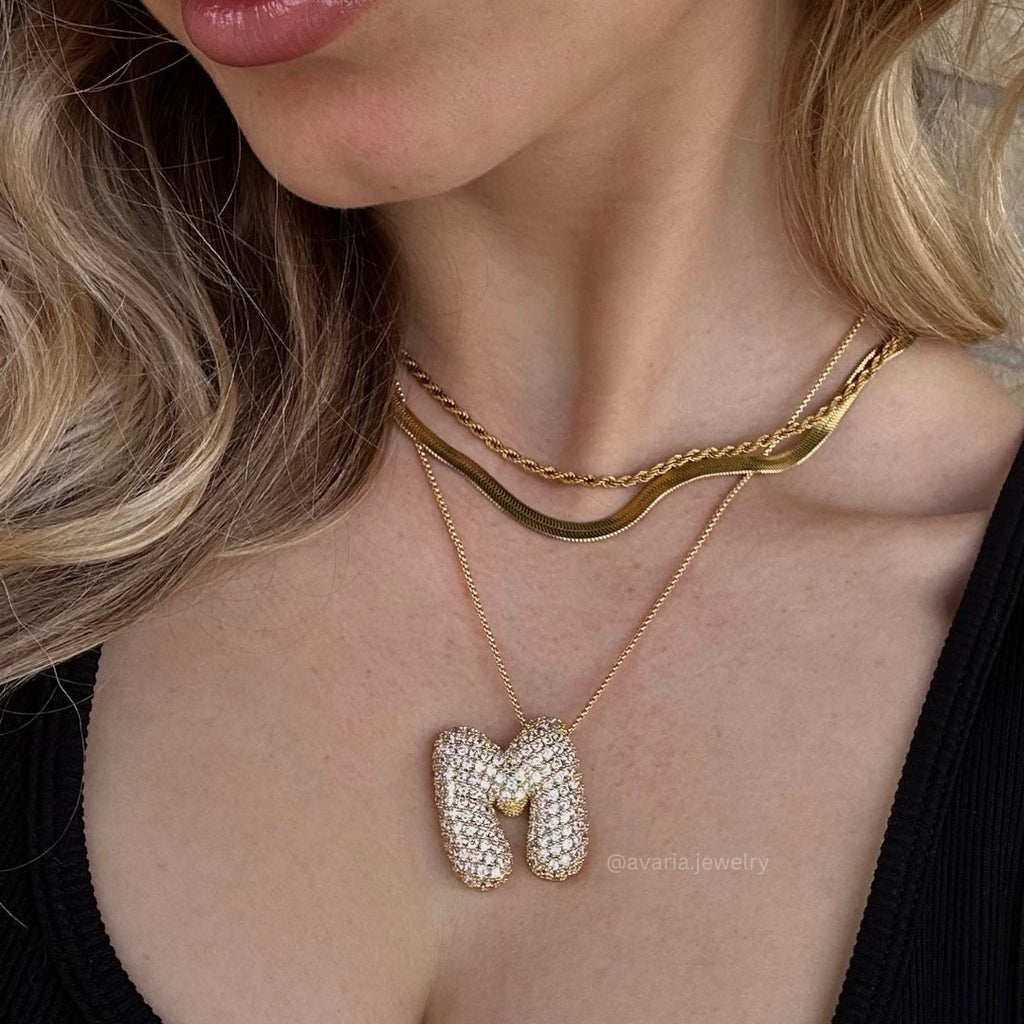 Pavé Bubble Initial Necklace with Sparkling Letter