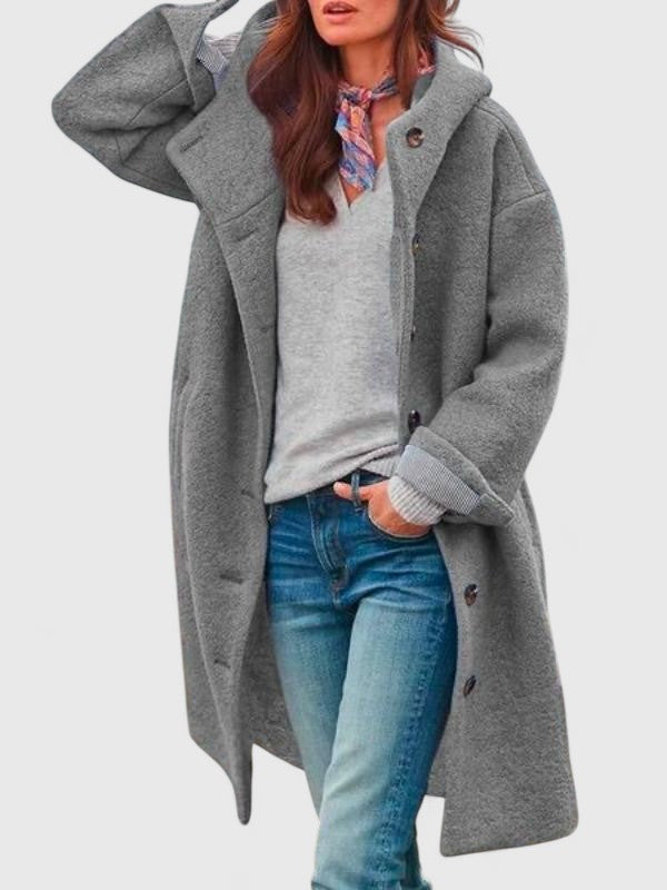 Hooded Coat with Soft Line and Front Pockets