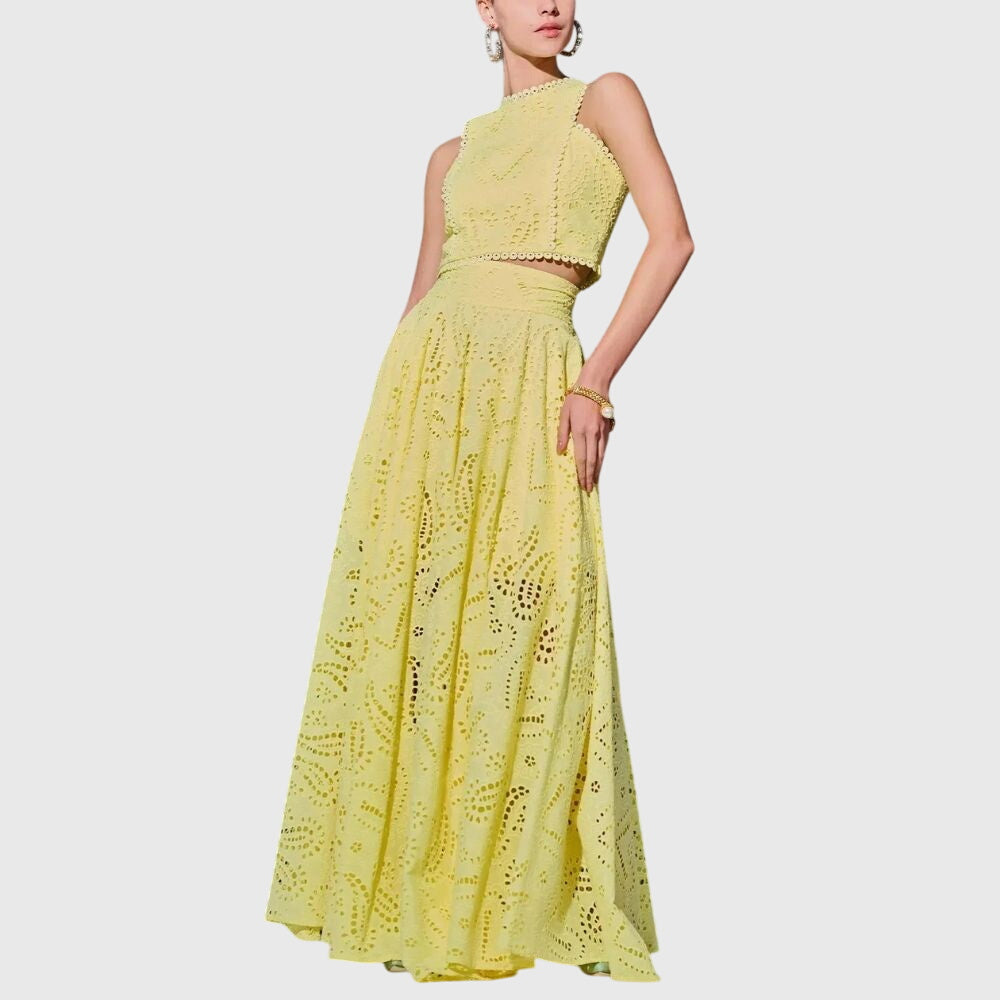 Two Piece Set with Sleeveless Crop Top and Long Skirt
