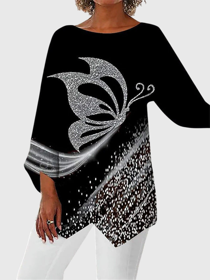 Printed Crew Neck Top with Breathable Handle