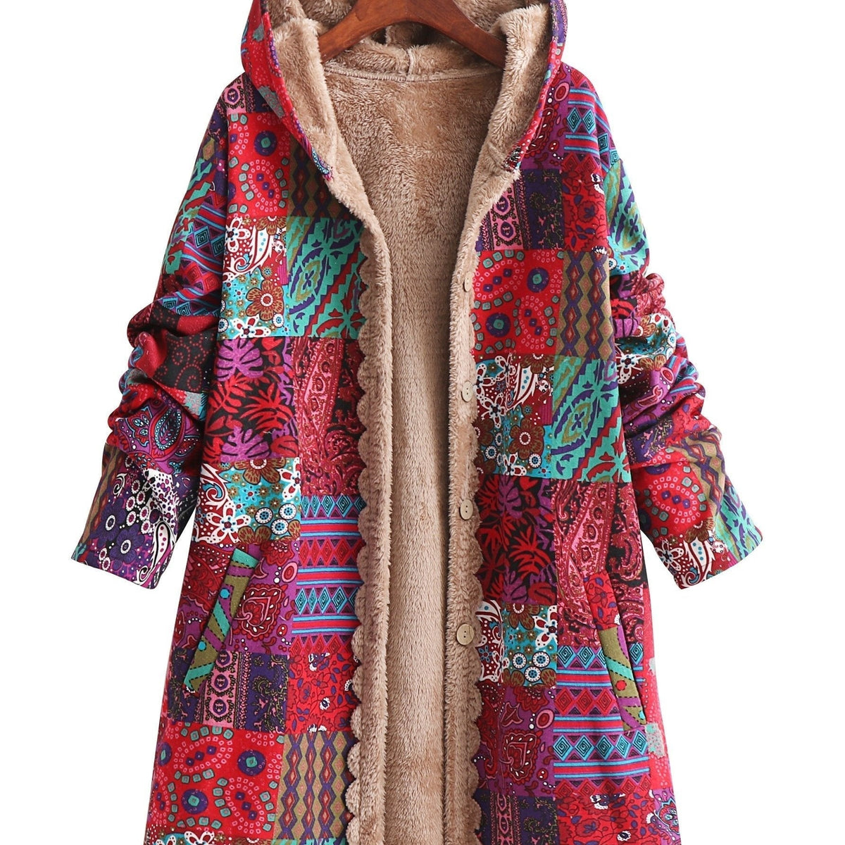 Patchwork Hooded Jacket with Lined Interior