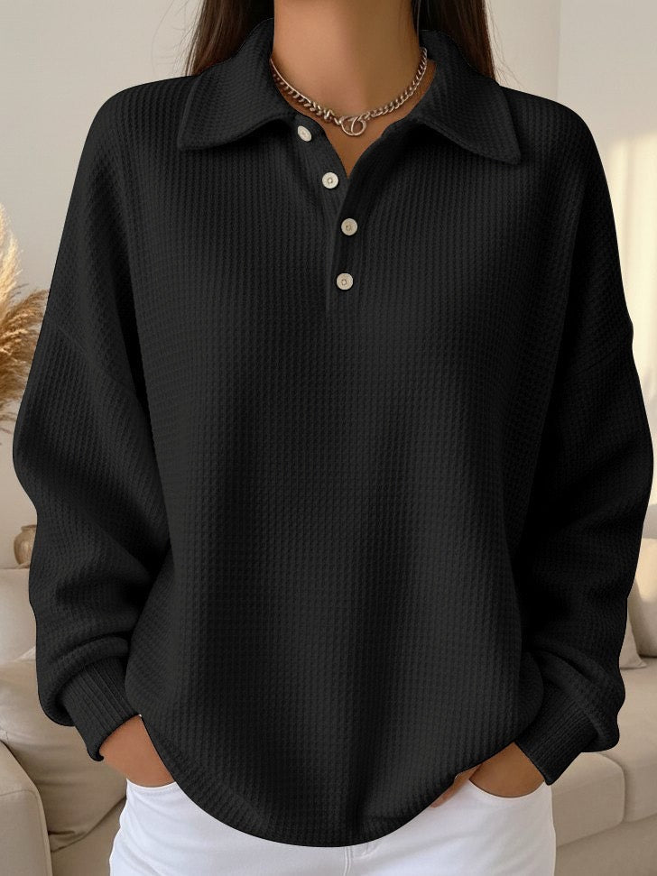 Polo Knit Jumper with Button Collar and Long Sleeves