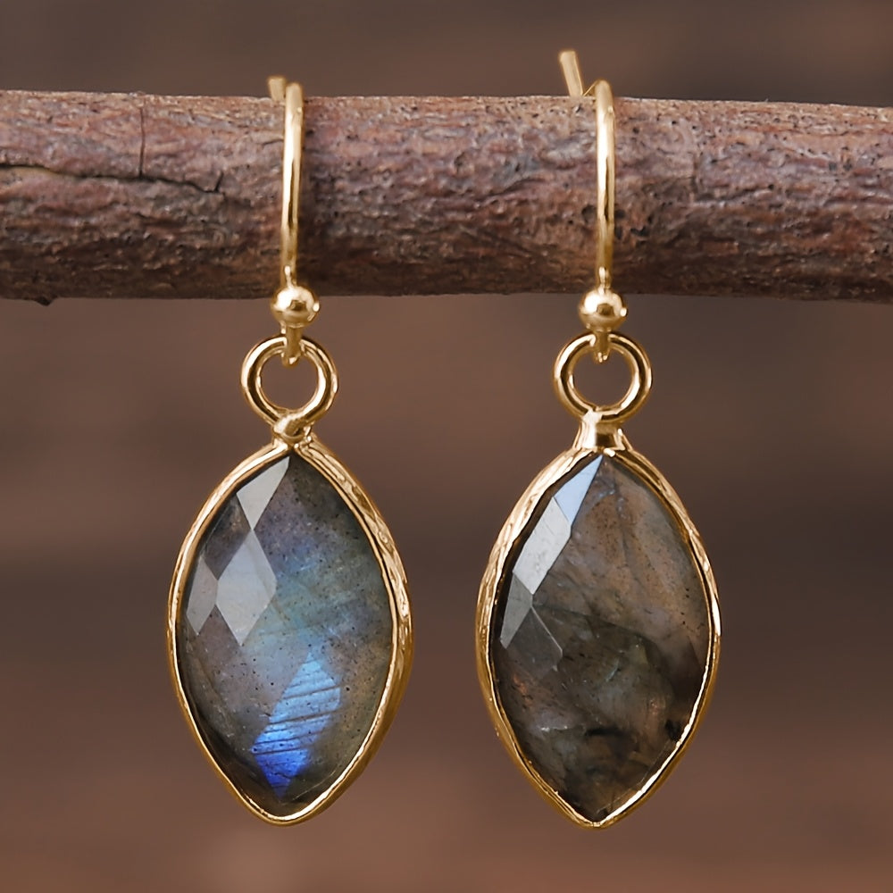 Vintage Iridescent Grey Stone Dangle Earrings with Soft Shimmer