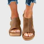 Wedge Sandals with Buckle Strap and Cushioned Footbed