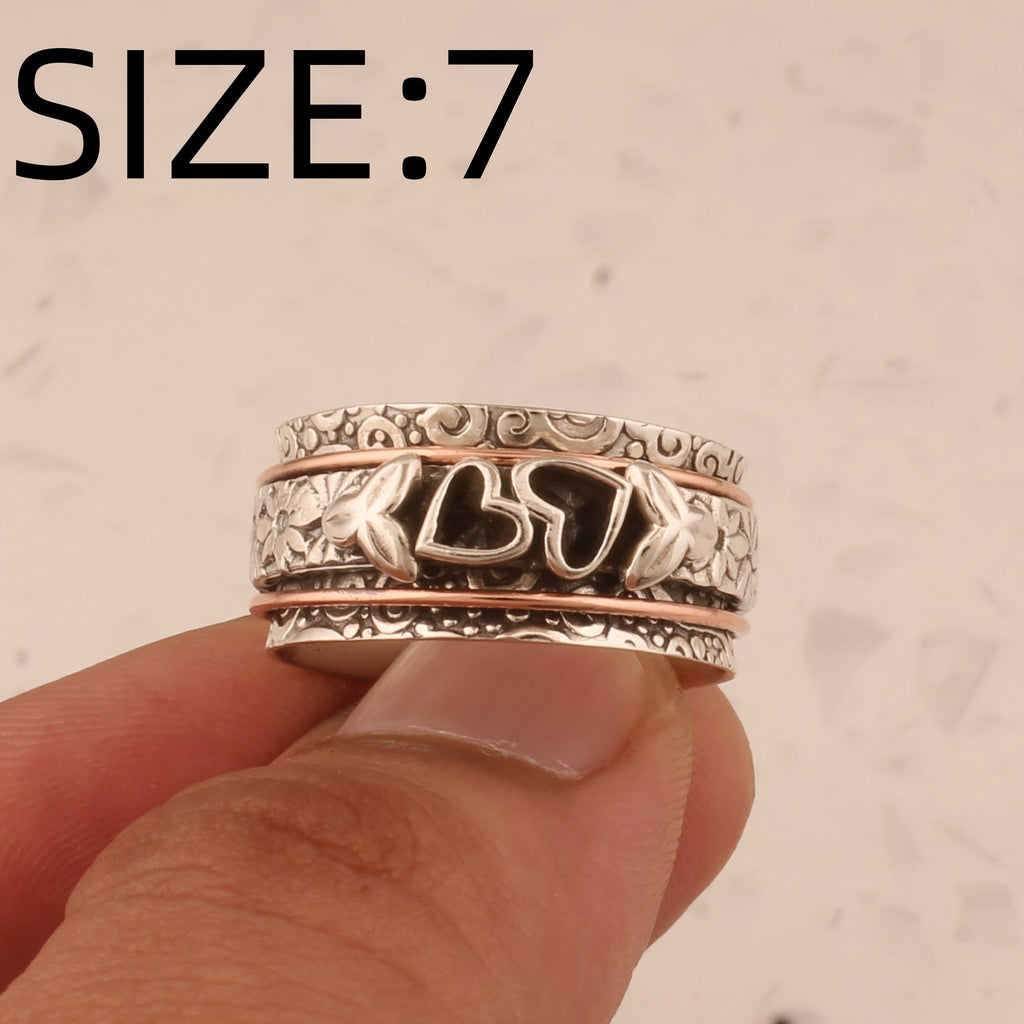 Butterfly and Heart Spinner Ring in Silver Colour with Moving Band