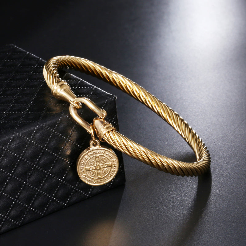Saint Benedict Charm Bracelet in a Warm Gold Tone