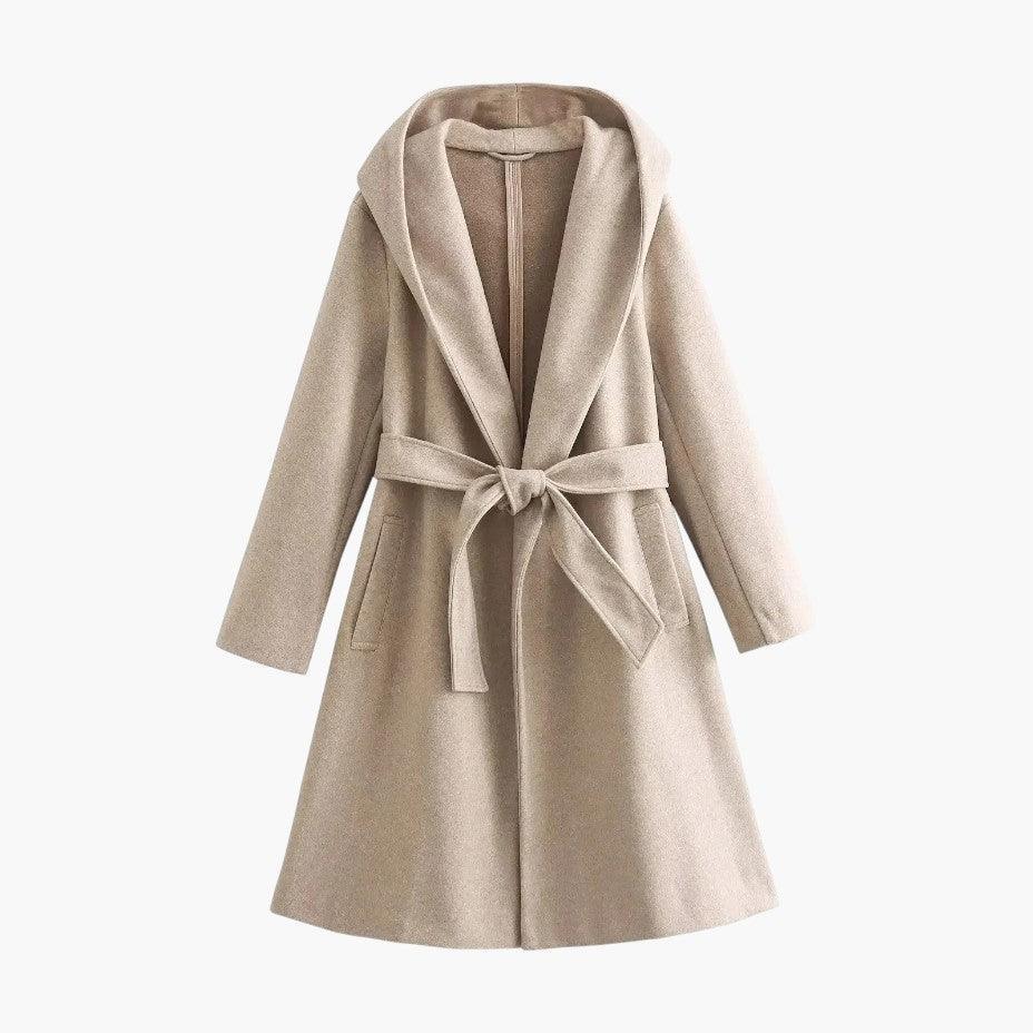 Hooded Trench Coat with Belted Waist and Button Fastening