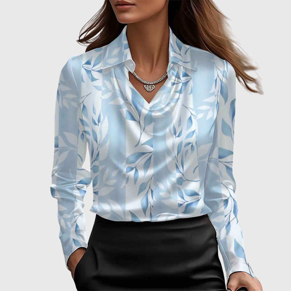 Pleated Neckline Blouse with Soft Sheen