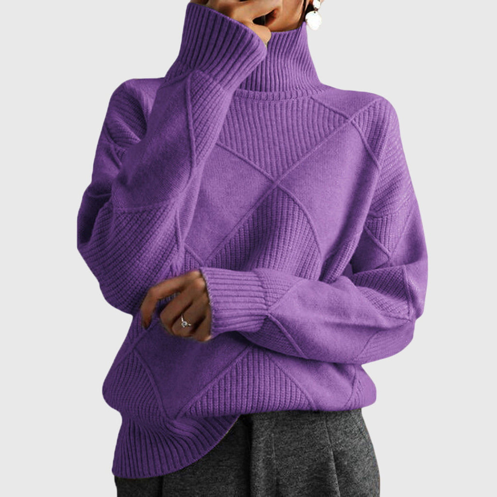 Geometric Pattern Turtleneck Jumper in Soft Knit