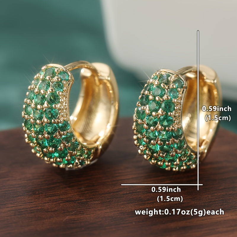 Vintage Green Zirconia Hoop Stud Earrings in Gold Colour