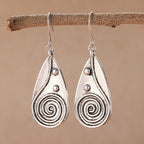 Vintage Spiral Teardrop Sun Earrings in Silver Colour