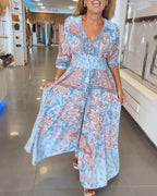 V-Neck A-Line Maxi Dress with Adjustable Tie Waist