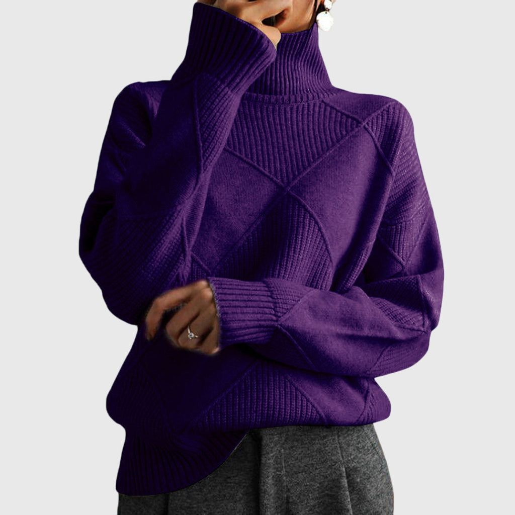 Geometric Pattern Turtleneck Jumper in Soft Knit