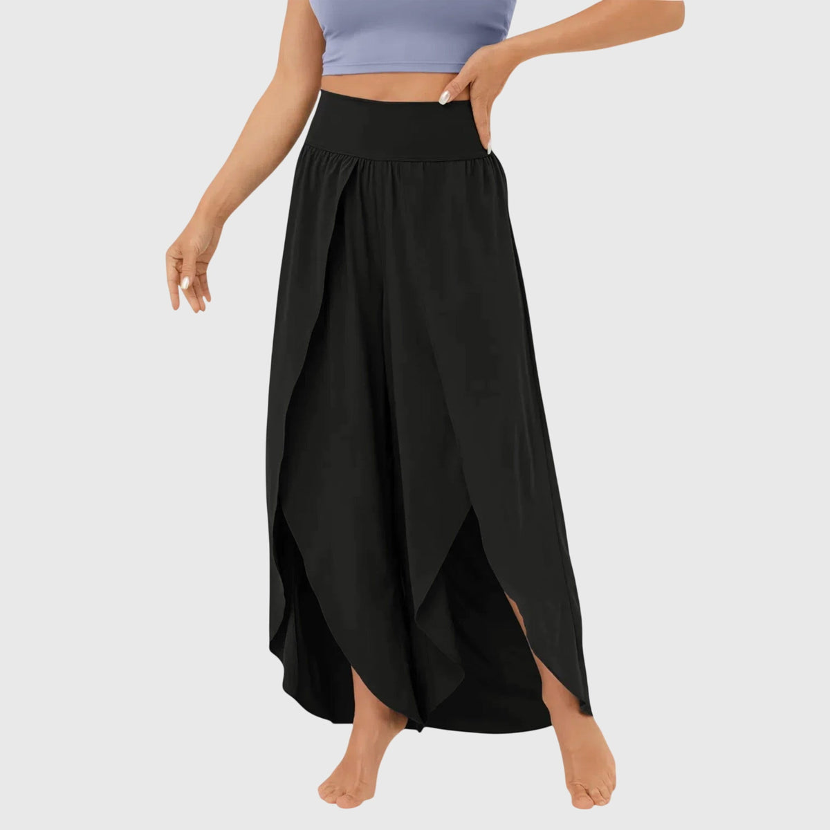 Lightweight Flared Trousers with Built-In Shorts