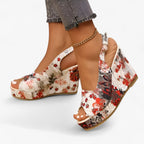 Floral Print Platform Sandals with Ankle Strap