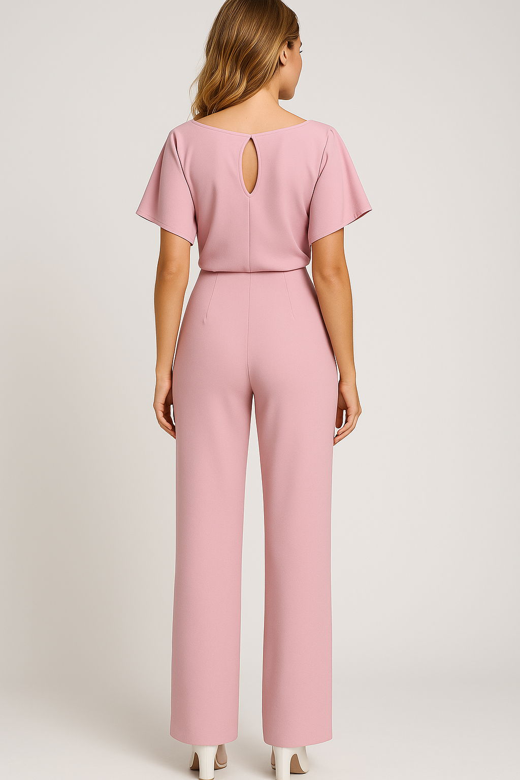 Wide-Leg Jumpsuit with Waist Belt and Draped Sleeves