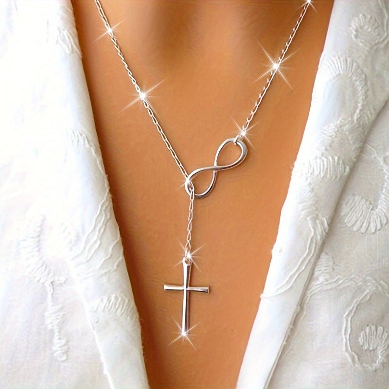 Simple Infinity Cross Short Necklace in Gold Colour