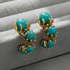 Vintage Blue-Green Beaded Flower Earrings with Boho Feel
