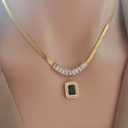 Green Stone Prism Pendant Necklace in Gold Colour with Faceted Shape
