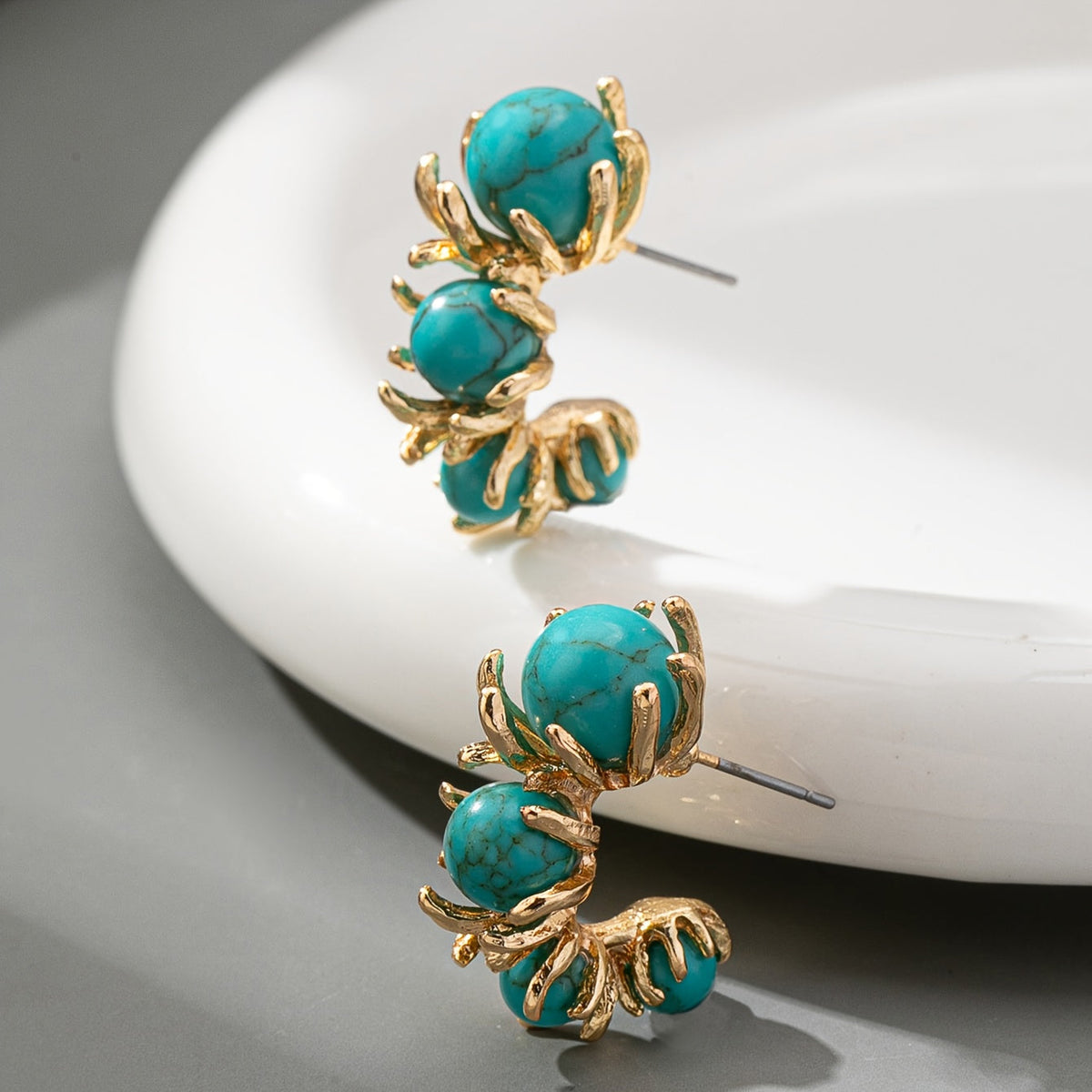 Vintage Blue-Green Beaded Flower Earrings with Boho Feel