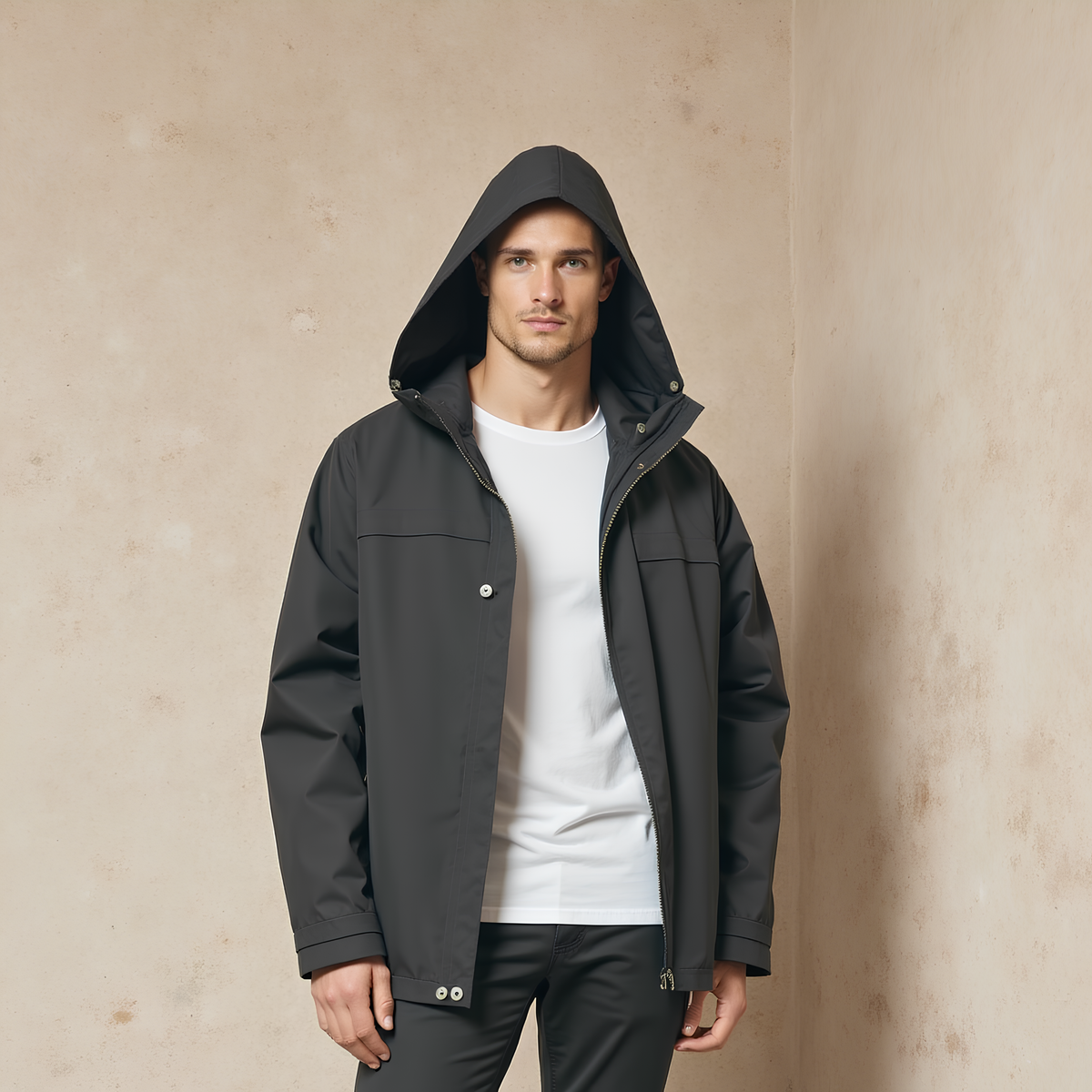 Unisex Water-Resistant Outdoor Jacket with Adjustable Hood