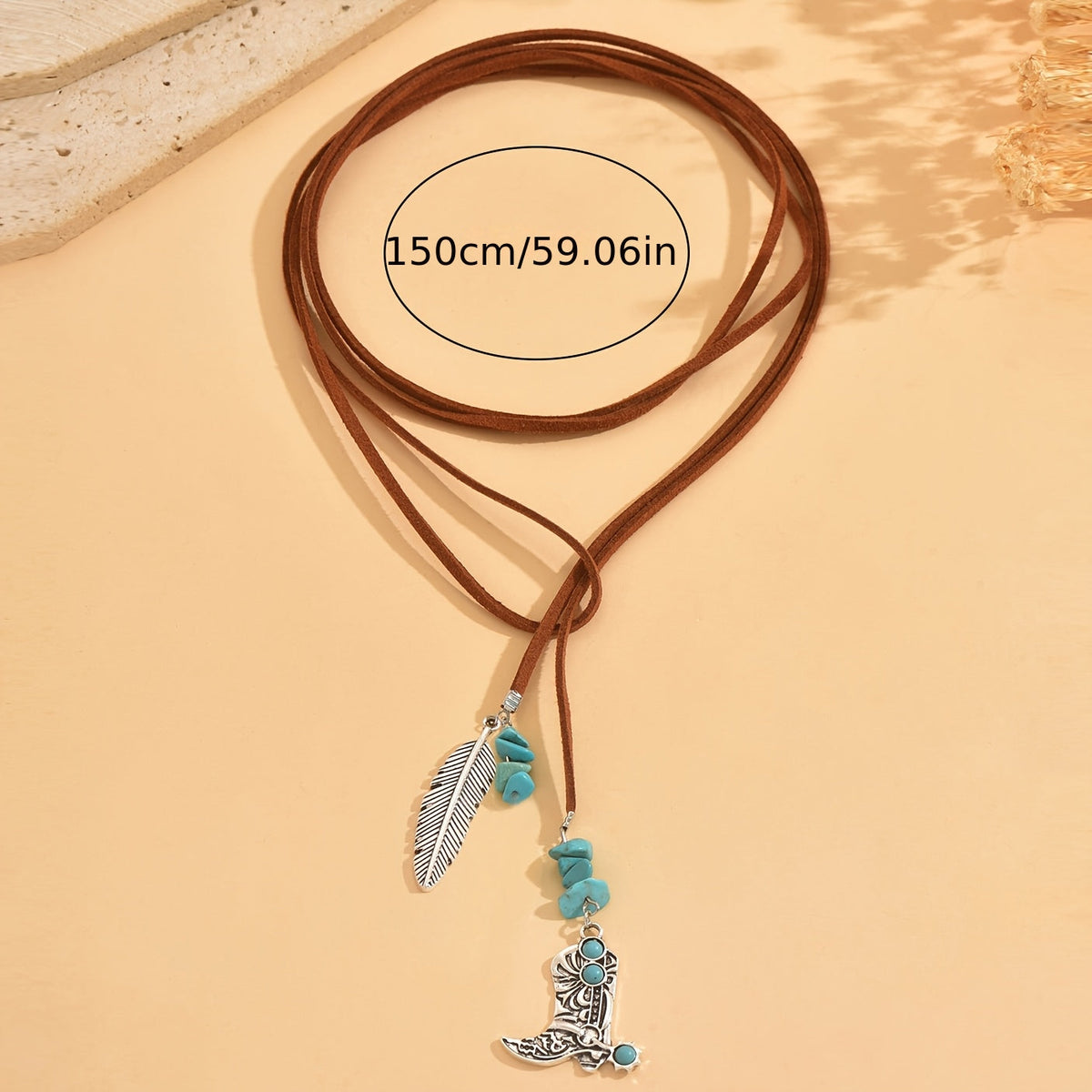 Vintage Bohemian Blue-Green Feather Pendant Layered Necklace