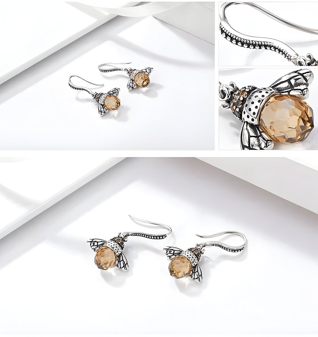 Pendientes con colgante de cristal y delicado detalle de abeja