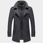 Long Double-Layer Winter Coat with a Styled Collar for Men