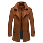 Long Double-Layer Winter Coat with a Styled Collar for Men