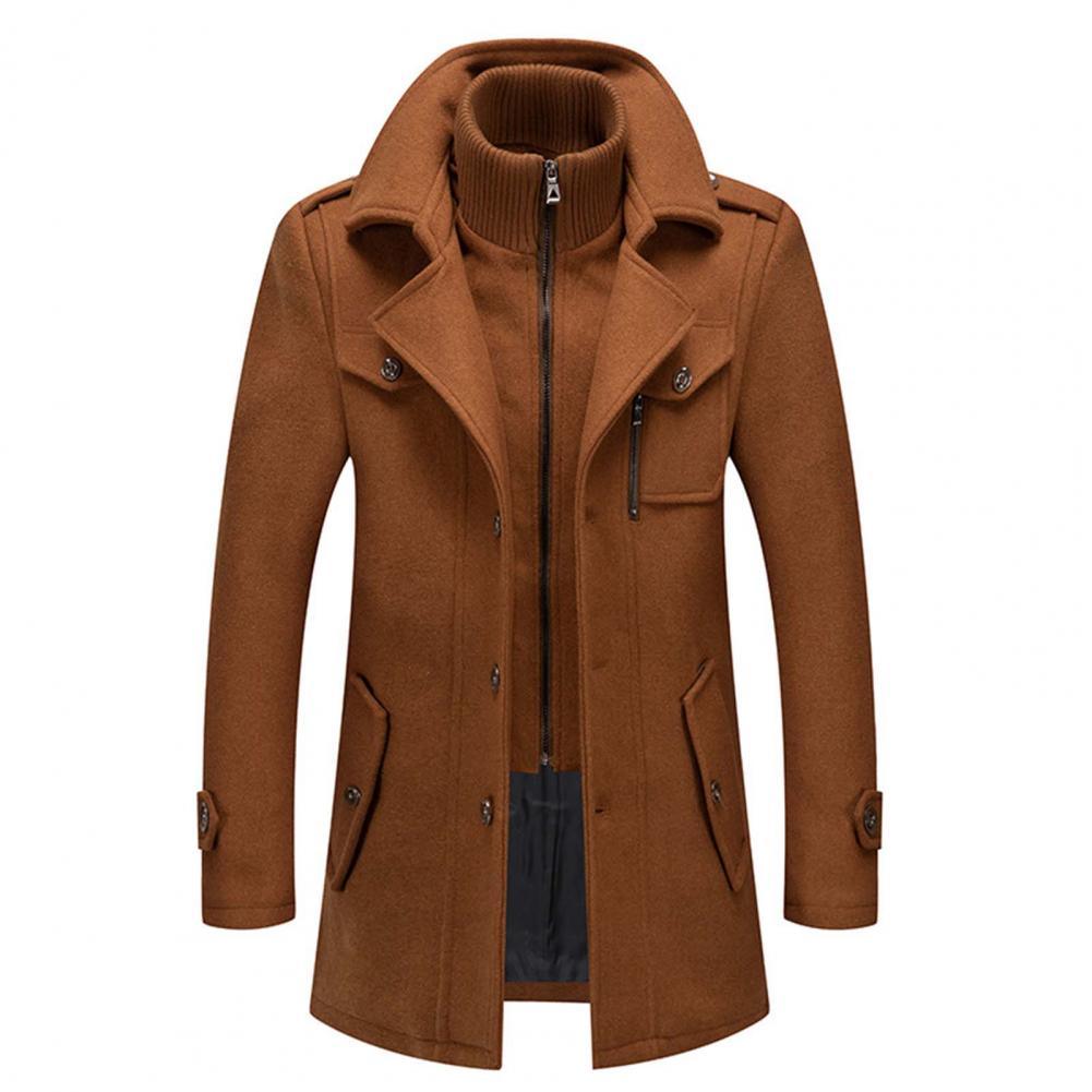 Long Double-Layer Winter Coat with a Styled Collar for Men