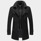 Long Double-Layer Winter Coat with a Styled Collar for Men