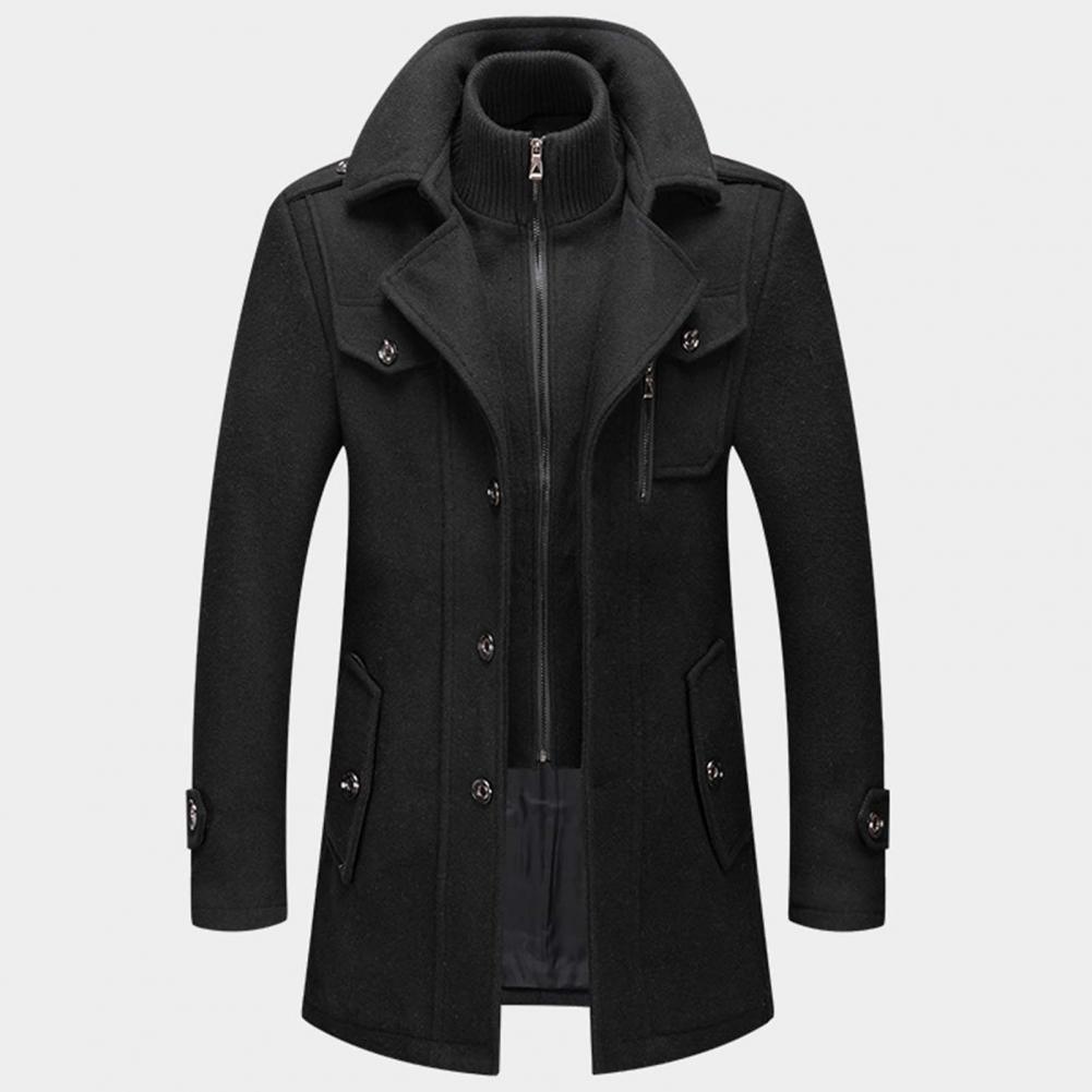 Long Double-Layer Winter Coat with a Styled Collar for Men