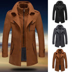 Long Double-Layer Winter Coat with a Styled Collar for Men