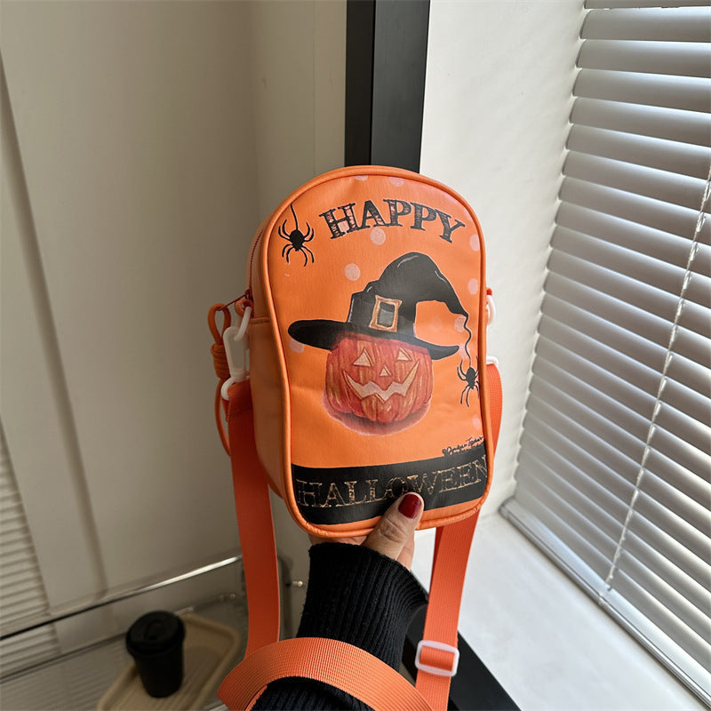 Pumpkin Print PU Shoulder Bag for Halloween Costumes