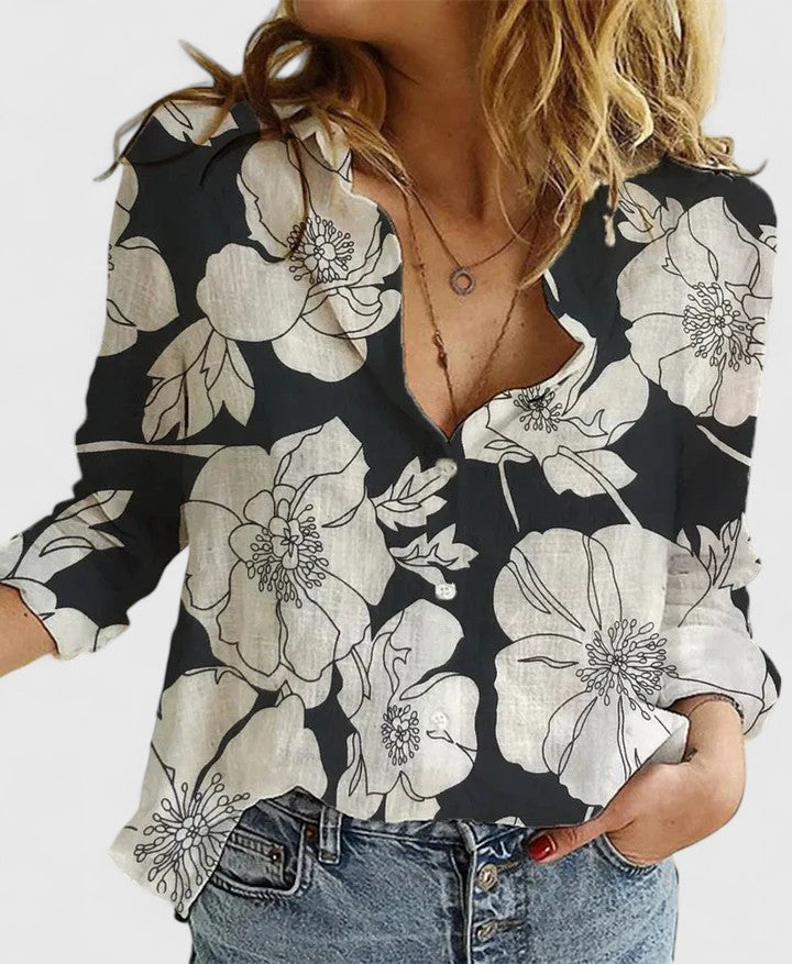 Cotton Linen Button Down Blouse with Relaxed Fit