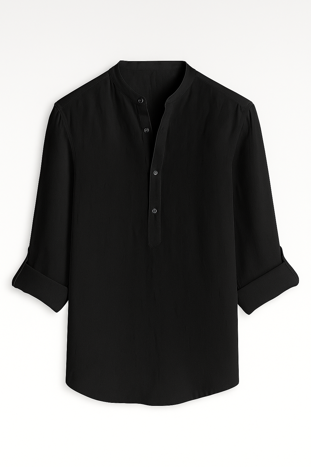 Camisa de lino para hombre con cuello abierto y mangas remangadas