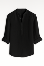 Camisa de lino para hombre con cuello abierto y mangas remangadas