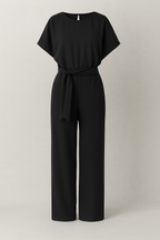 Wide-Leg Jumpsuit with Waist Belt and Draped Sleeves